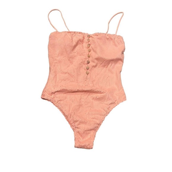 VIX PAULA HERMANNY Pink Romance Scales Buttons One Piece Swimwear Size L NWOT - Picture 15 of 16